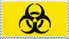 a black biohazard symbol on a yellow background